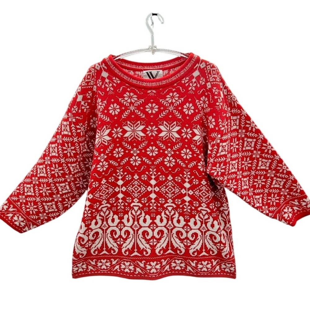Vintage Venezia Christmas Holiday Red White Knit Sweater 22/24